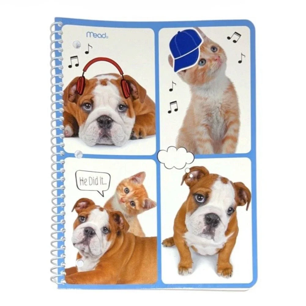 2x Mead Purrs and Grrrs Decorative Spiral Wide Ruled Notebooks 70 Sheets Each